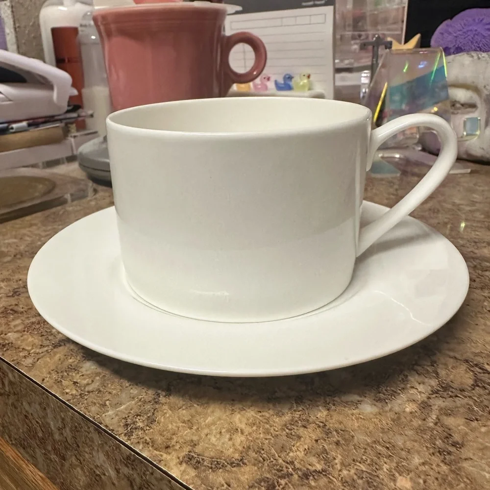 Fitz and Floyd Nevaeh White Bone China Cup and Saucer